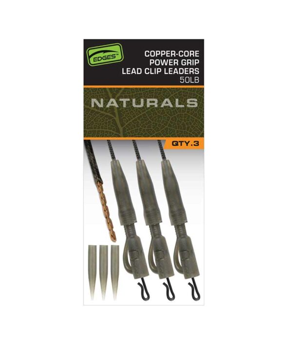 fox edges naturals copper core power grip lead clip leaders x3