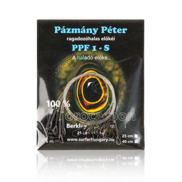 pázmány berley 100% fluorocarbon 40cm, 0,51mm, 25lb, standard kapocs 5db/cs előke